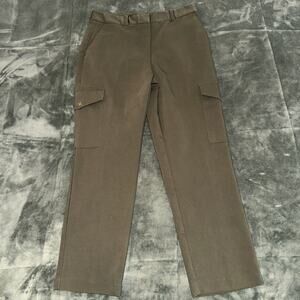 Zara Cargo Pants Women Medium Olive Green Cotton Pockets Flat Front Straight Leg